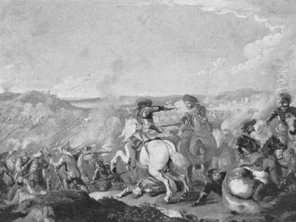 Gefecht Zwischen Reitern Und Infanterie In Einer Gebirgigen Landschaft - view 1