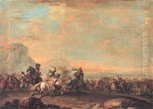 Cavalry Skirmish Before A Bridge