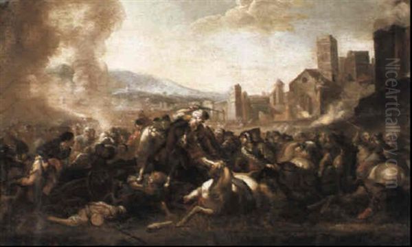 A Cavalry Battle Between Crusaders And Turks Before A Town - view 1
