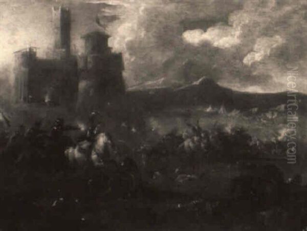 Battle Scene With Calvary Before A Castle, A Bivouac In The Distance - view 1
