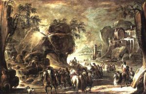 Cossacks Fording The Mouth Of A River, A Cascade Nearby by Francesco Simonini