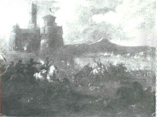 Battle Scene With Calvary Before A Castle, A Bivouac In The Distance - view 1