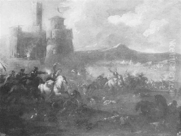 Battle Scene With Calvalry Before A Castle, A Bivouac In Thedistance - view 1