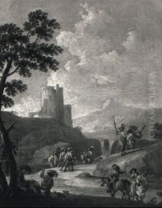 Soldiers In An Italianate Capriccio Landscape by Francesco Simonini