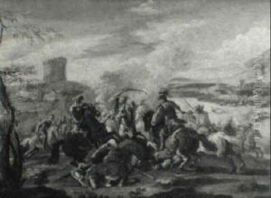 Military Skirmishes Near Towers And A Walled Town by Francesco Simonini