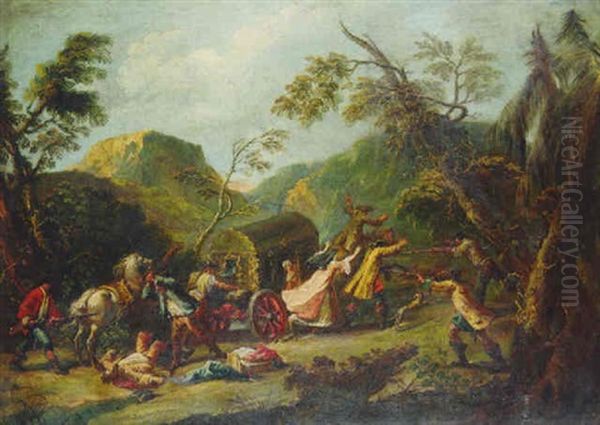 An Attack On A Carriage Carrying Passengers In An Extensive Mountain Landscape - view 1