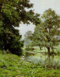 Fishing By A River by Lucien Simonnet