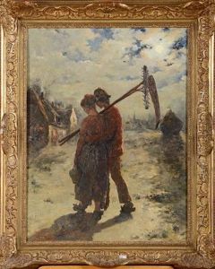 Le Retour Des Champs Au Coucher Du Soleil
