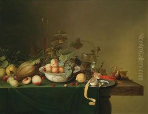 Ein Fruchtestillleben Mit Einer Porzellanschale, Einem Romer Und Einem Gekochten Hummer by Michiel Simons
