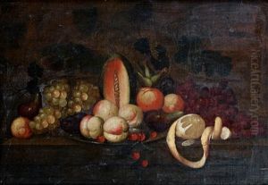 Nature Morte Aux Melons, Peches, Raisins Et Citrons Sur Un Entablement