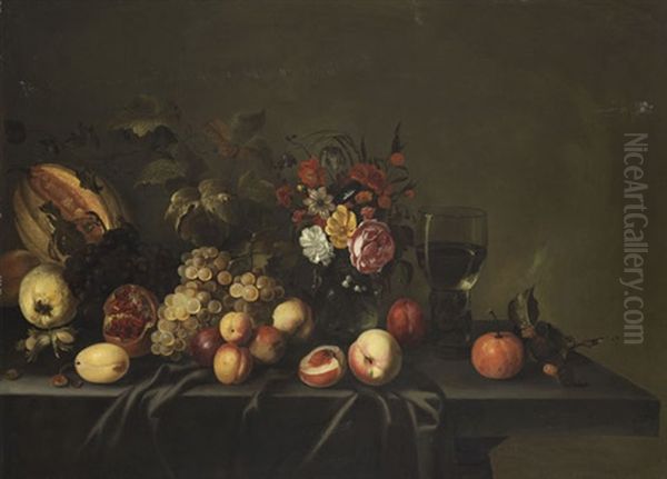 Fruchtestillleben Mit Blumenvase Und Romer - view 1
