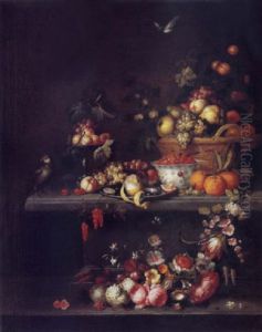 Fleurs Et Fruits Sur Un Entablement