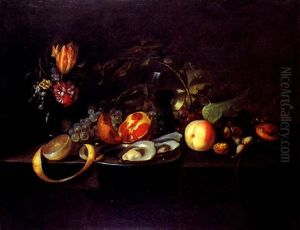Huitres, Fleurs Et Fruits Sur Un Entablement