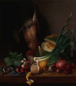 Still Life With Game Bird, Radishes, Lemons And Different Types Of Onions by Johanne Simonsen