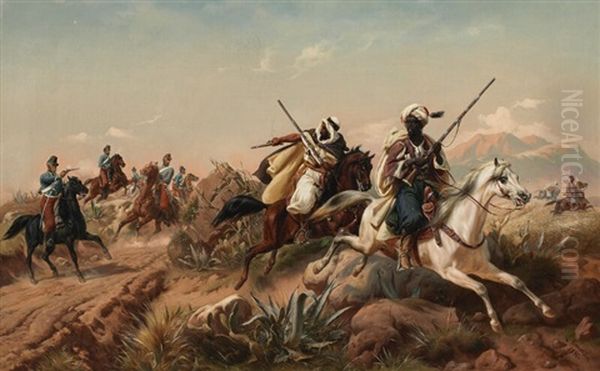North African Landscape With Beduins In Battle With French Hussars - view 1
