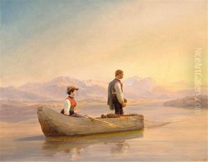 Fishing Couple On A Lake At Sunset Fishing Couple On A Lake At Sunset