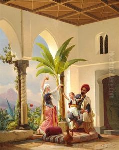 Scene From An Oriental Palace With A Young Woman Dancing by Niels Simonsen