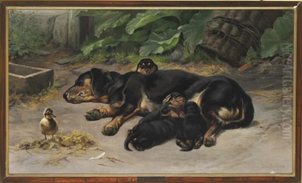 A Dachshund With Her Puppies - view 1