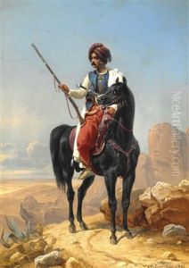 Zouave On Horseback In The Desert by Simon Simonsen