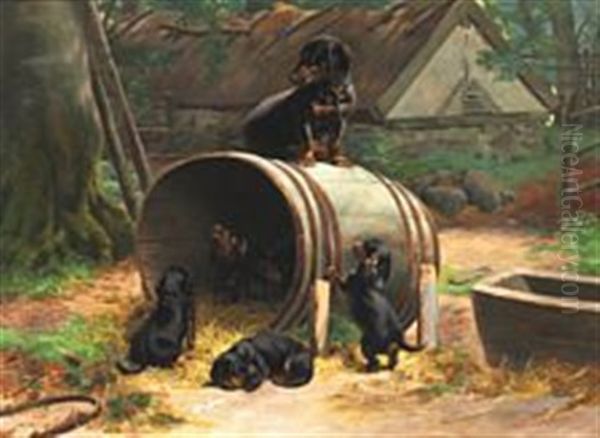 A Dachshund With Her Puppies - view 1