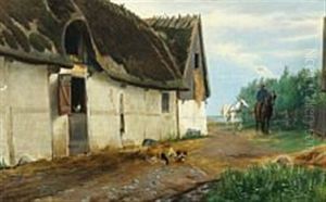 Farm Exterior With Farmer On His Horse