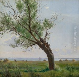 Studie Einer Esche Im Wind Vor Sommerlicher Fjordlandschaft by Simon Simonsen