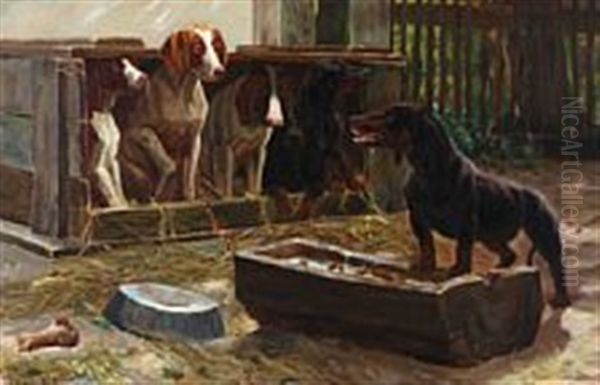 Fve Dogs Watching A Furious Dachshund - view 1