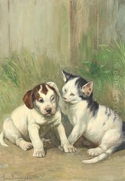 A Cat And A Puppy Making Friends - view 1