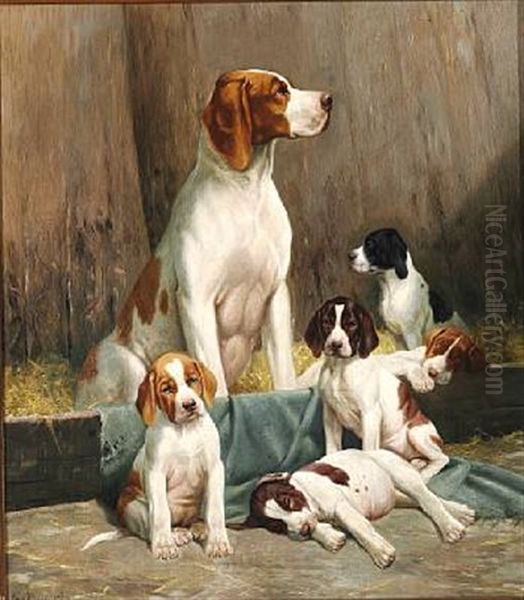 A Pointer With Her Puppies - view 1