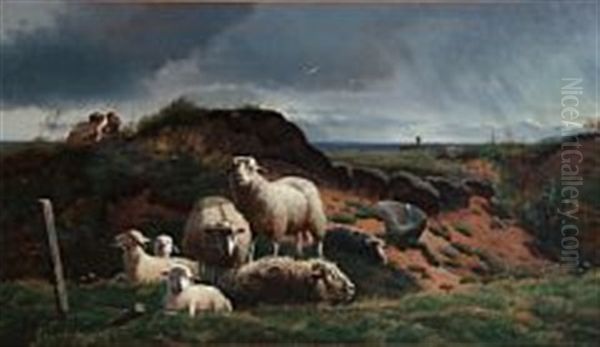 Coastal Scape With Sheep And Children In The Dunes - view 1