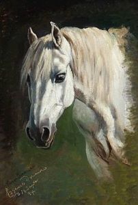 A White Arabian Horse In Dyregaard's Garden by Simon Simonsen