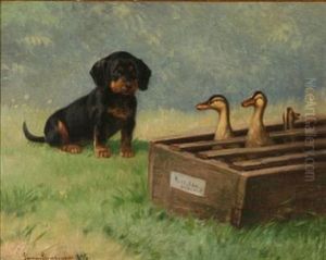 A Dachshund Looking At Ducks by Simon Simonsen