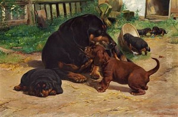 A Dachshund With Her Puppies - view 1
