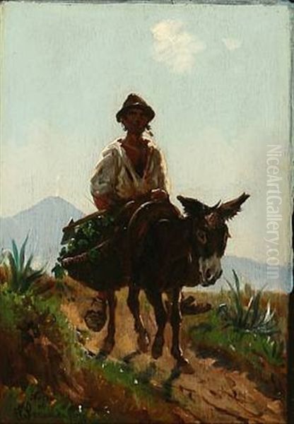 Landscape With Italian Peasant On Donkey (study) - view 1