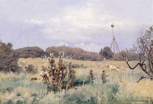 Herbstliche Landschaft Mit Vorstehhund by Simon Simonsen