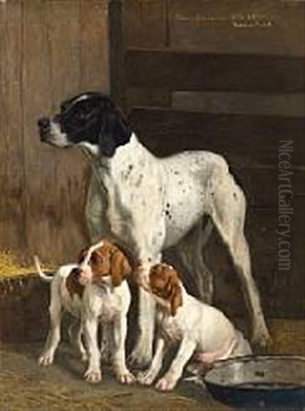 A Pointer With Two Puppies - view 1