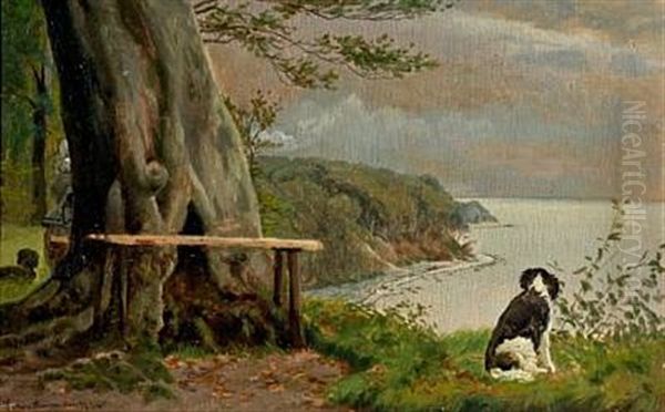 A Woman And Two Dogs Enjoying A View Of The Water - view 1