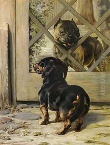 En Gravhund Og En Bulldog I En Hundegard