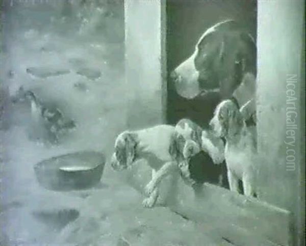 Pointer Med Sine Hvalpe I Hundehuset - view 1