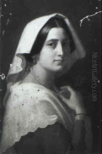 Portrait Of A Lady Wearing A Pearl Necklace - view 1