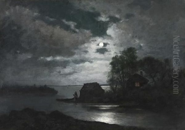 Ocean Scene With Full Moon Above - view 1