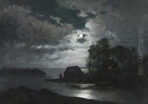 Ocean Scene With Full Moon Above Ocean Scene With Full Moon Above