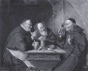 Drei Monche In Der Brotzeit by Oluf Simony Jensen
