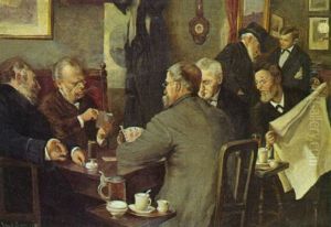 Cafe Med Kortspillende Herrer by Oluf Simony Jensen