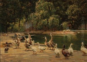 By The Duck Pond In Schonbrunn by Stefan Simony