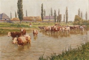 Hungarian River Landscape With Cows Hungarian River Landscape With Cows