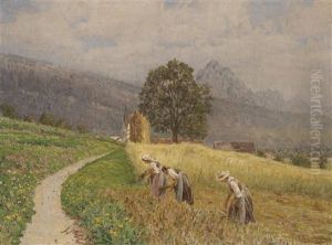 Erntearbeit Vor Bergkulisse
