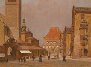 Blick Auf Den Marktplatz Von Hall, Tirol Blick Auf Den Marktplatz Von Hall, Tirol