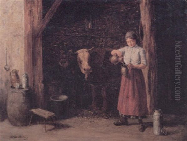 Woman Tending To The Cattle - view 1