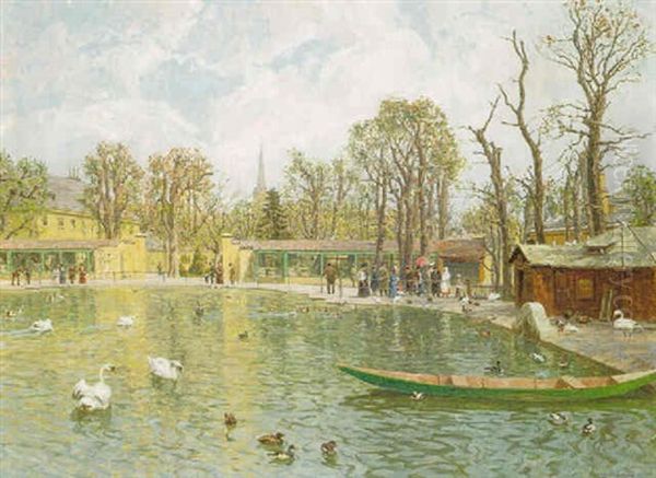 Figures By A Pond In The Zoo At Schonbrunn - view 1